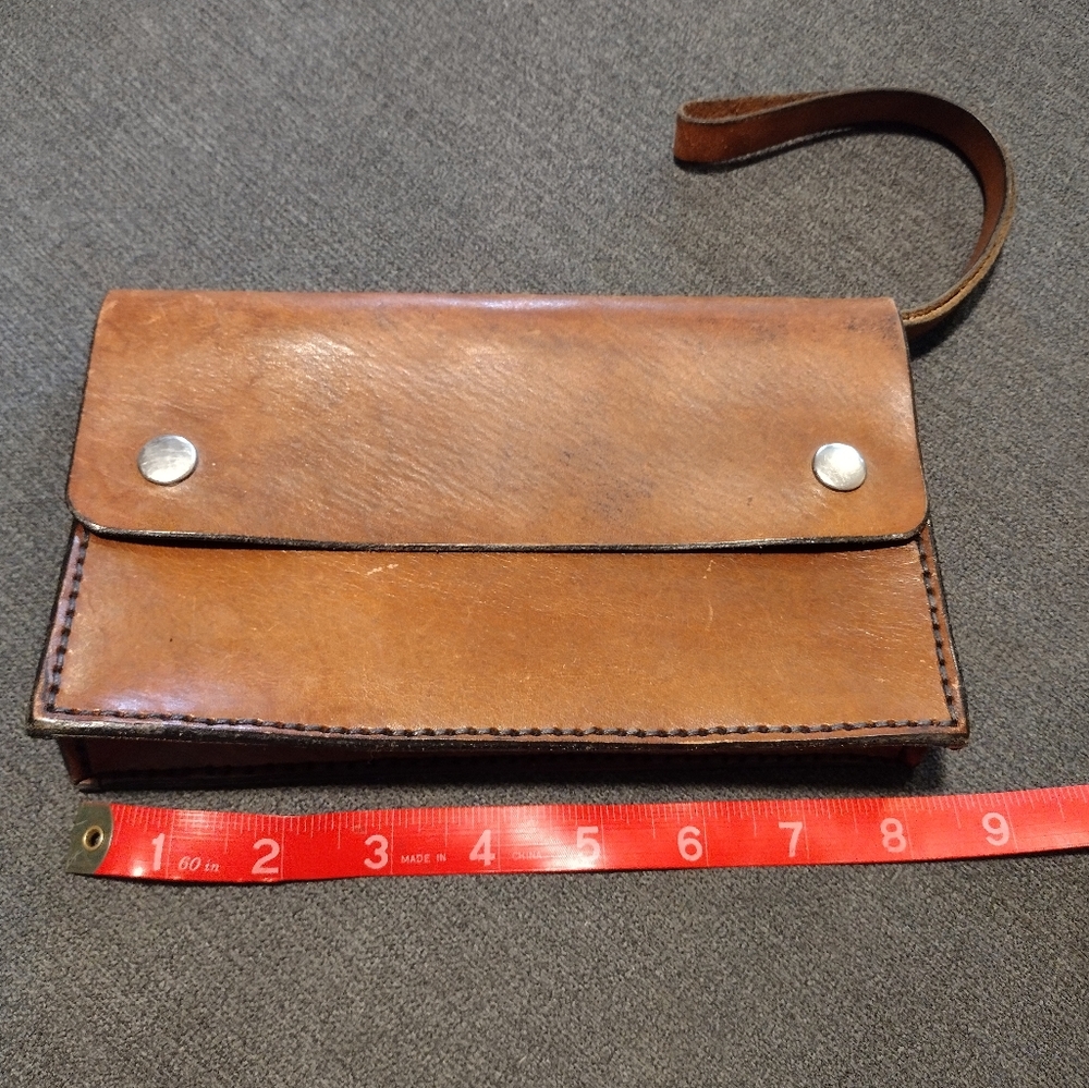 Classic Brown Leather Wristlet Clutch - Picture 10 of 11